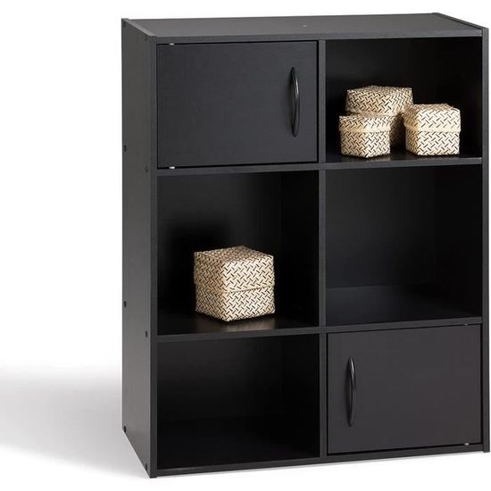 Alsapan Compo Meuble de Rangement 4 Casiers + 2 Portes Bibliothèque Etagères Cubes Noir 61,5 x 29,5 x 80 cm,601