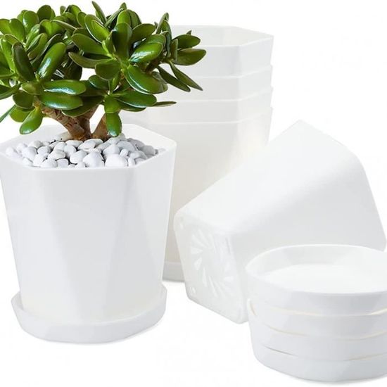 6 pièces 12 5CM Pot de Fleur Plastique Pot de Fleur pépinière Plante Pot  adapté Balcon de Bureau extérieur intérieur Blanche