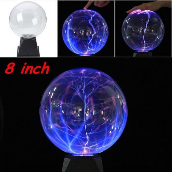 8 "boule de plasma globe lumière rougeoyante lampe de table son tactile activé soirée disco Blanc