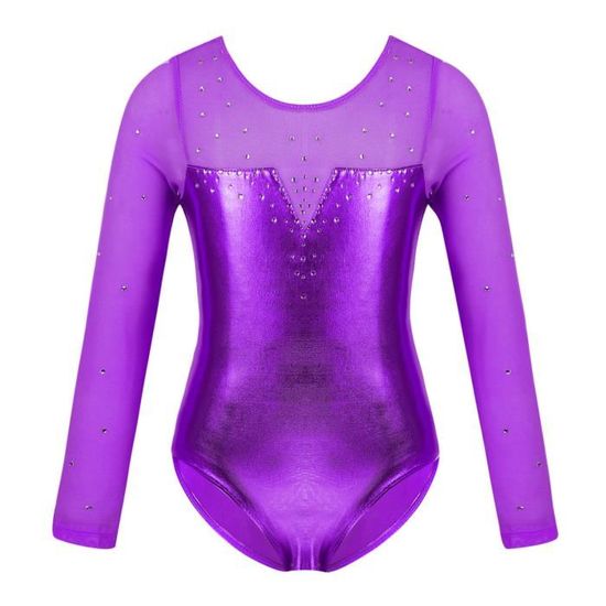 Justaucorps De Danse Enfant Fille à Manches Longues – Strass, Col V, 100% Polyester, Tailles 6-16 Ans