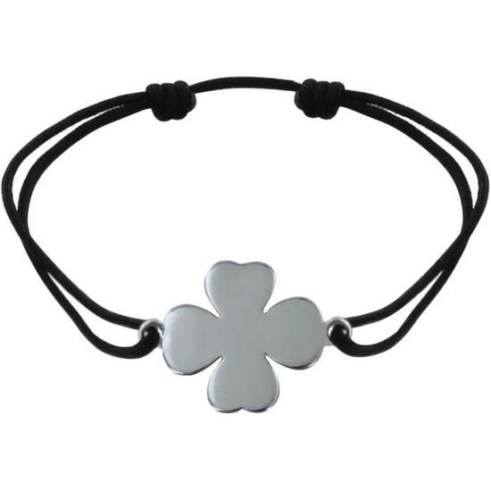 LES POULETTES BIJOUX - Bracelet Argent Trèfle Lien Noir161 - Achat ...