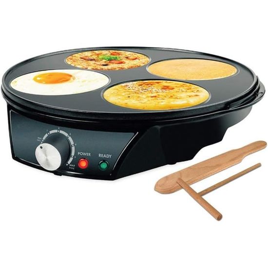 Petra Crêpière Électrique 1200W, Machine à Crêpes Avec Plaque Antiadhésive 30cm, Grande Plaque Chauffante Avec Température Réglable, Accessoires En Bois Inclus, Garantie 3 Ans