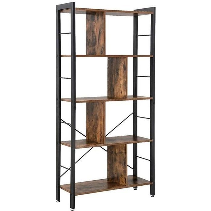 Bibliothèque style industriel-Étagère de rangement à 4 niveaux Meuble de rangement sur pied- 74*30*154.5cm-marron vinatge