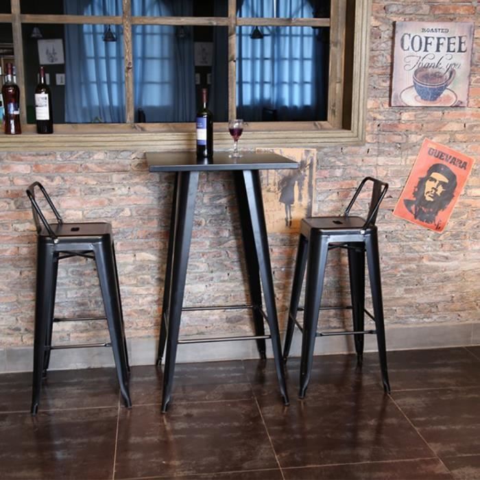 Noir Table Haute Industriel de Bar Table Bistrot Carré Mange-Debout avec Plateau en Bois Pin 60 x 60 x 103 cm