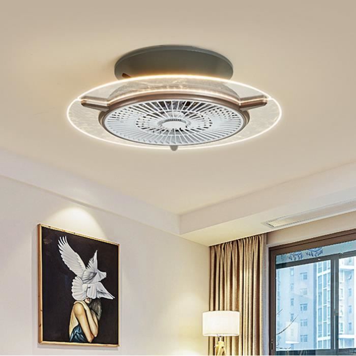 Ventilateur lampe Plafonnier à LED moderne minimaliste chambre salon Dimmbar Transparent Plafonnier à Fan avec télécommande