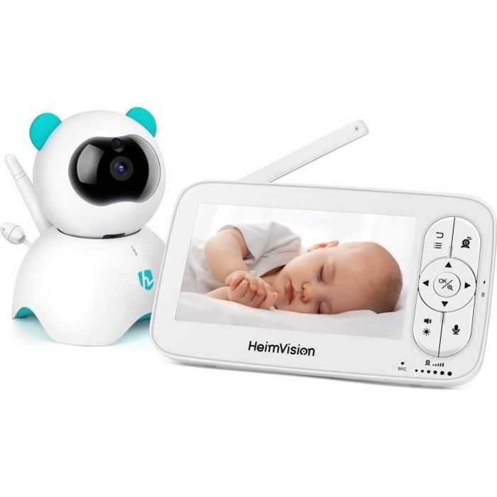 HeimVision Babyphone Bébé Moniteur Vidéo Sans Fil avec 5'' écran caméra 720P HD Caméra Surveillance Écoute Bébé Blanc