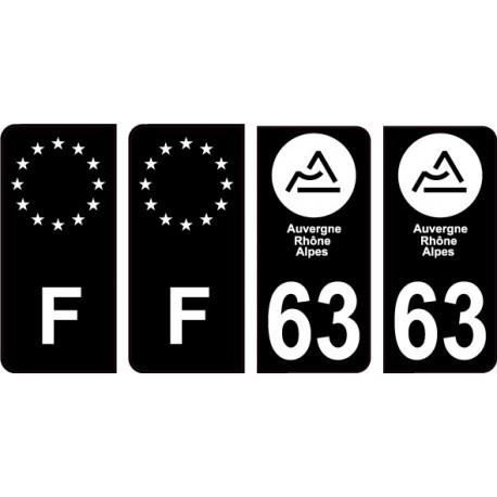 63 Puy De Dome nouveau logo Noir autocollant plaque immatriculation auto ville sticker Lot de 4 Stickers - Angles : arrondis