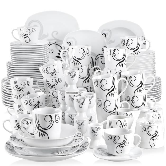 VEWEET, série Zoey, Service de Table, 100 pièces pour 12 Personnes, en Porcelaine