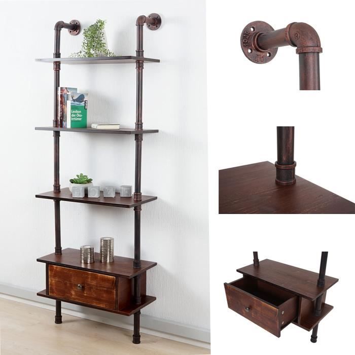 Étagère de rangement HWC-B64, rangement pour livres, design industriel en métal 175x60x30cm