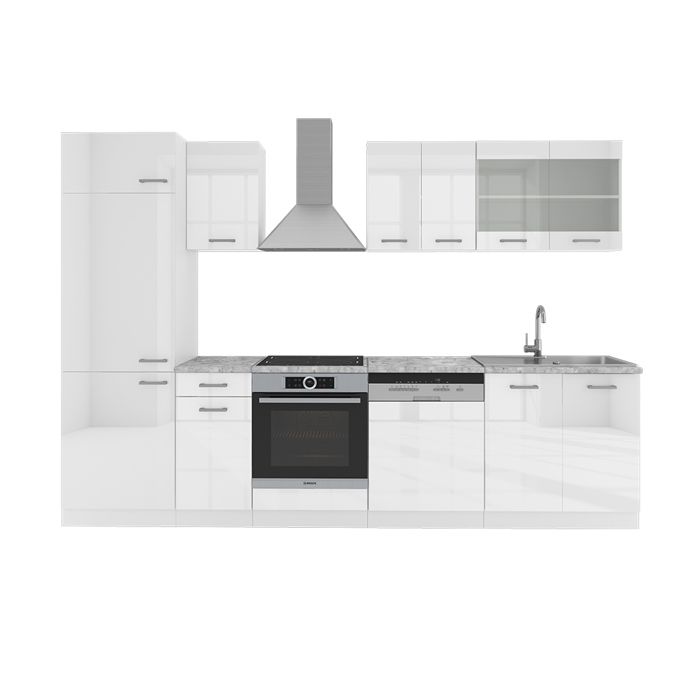 Cuisine complete Vicco R-Line 300 cm de Bloc intégrée- blanc brillant 4251421927759