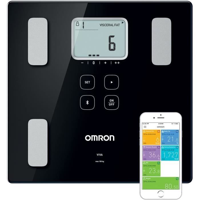 OMRON VIVA : Pèse-personne intelligent Bluetooth, avec moniteur de composition : graisse corporelle, graisse viscérale, musculature
