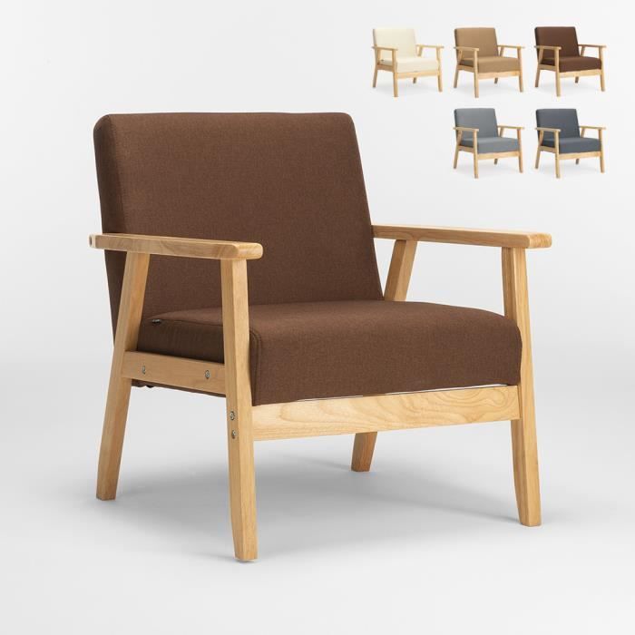 Fauteuil Chaise scandinave design vintage en bois avec accoudoirs Uteplass, Couleur: Marron