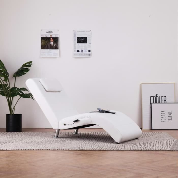 SOLDES-5738Chaise longue de massage Chaise de Relaxation Ergonomique - Fauteuil de massage MÉRIDIENNE avec oreiller Blanc Similicuir