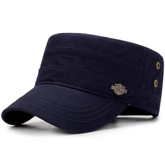 Casquette militaire pour hommes, en coton lavé, casquettes plates, Vintage, chapeau militaire pour h navy blue