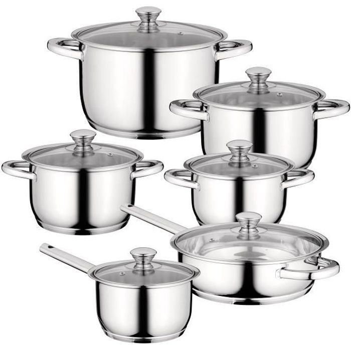Batterie de Cuisine / Sets de Poêles et Casseroles - 12 pièces - Inox/Acier Inoxydable 18/10 - Tous Feux Dont Induction - BergHOFF