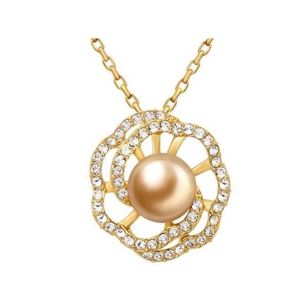 Pendentif Fleur en Perle et Cristal de Swarovski Elements et Plaqué Or jaune