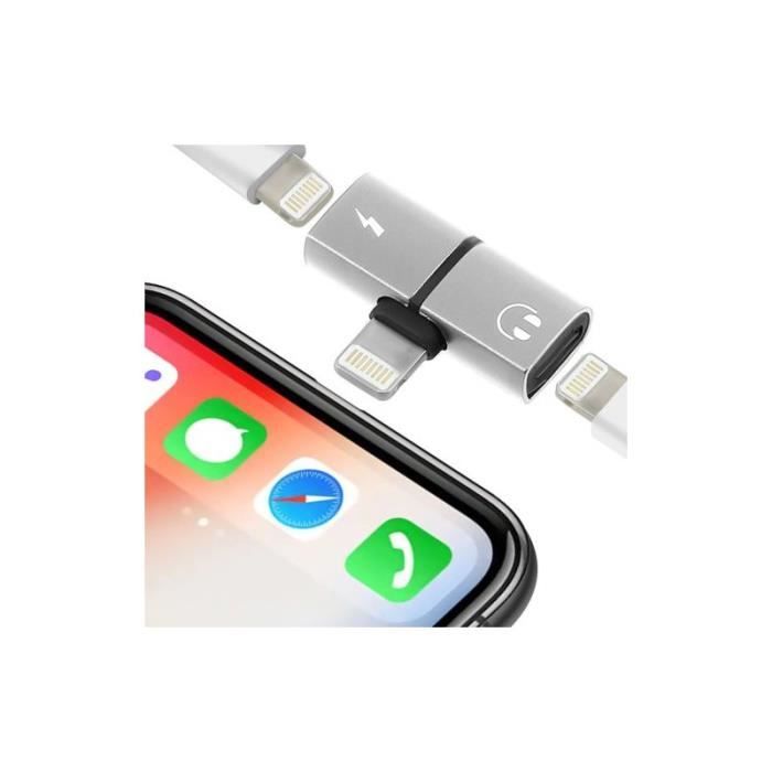 CABLING®Adaptateur-dédoubleur de câble pour Iphone charger et écouter music (argent)