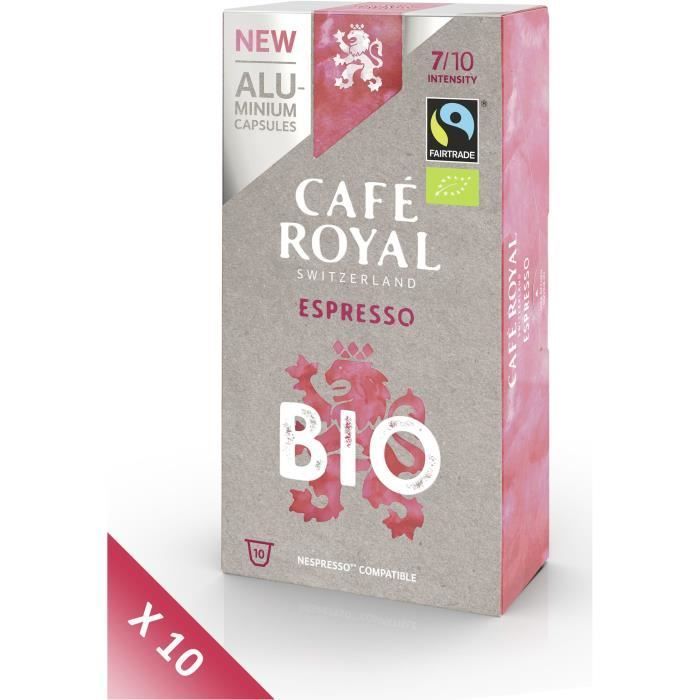 Lot de 10 CAFE ROYAL compatible Nespresso Alu Espresso BIO x10