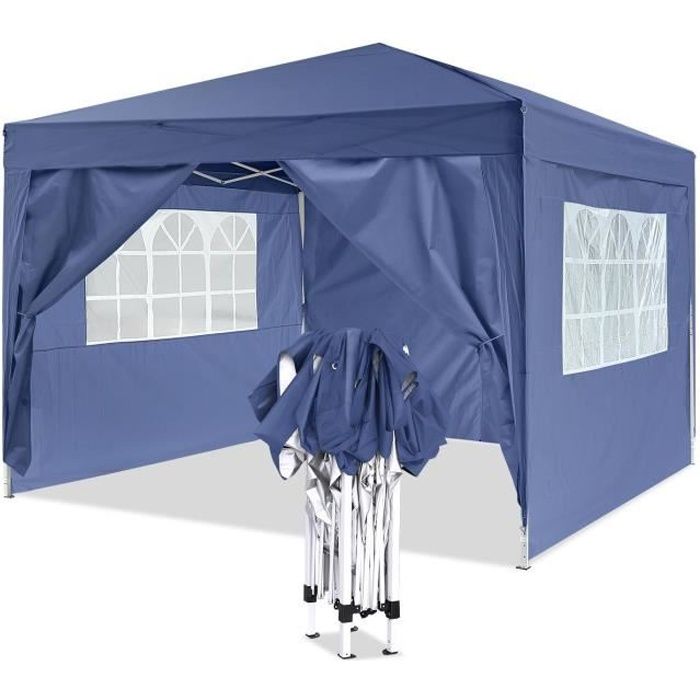 Tonnelle pliant imperméable de jardin, Chapiteau Tente de réception 3 x 3 m Pavillon, Pergola, Barnum - Bleu