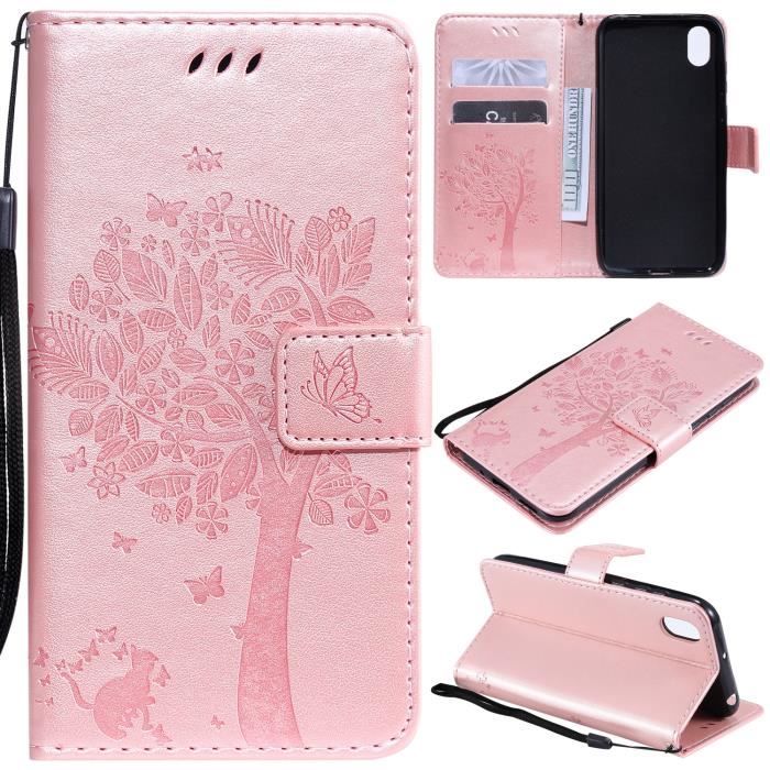 Housse Huawei Y5 2019-Honor 8S Housse avec Support à Rabat Nouveau Portefeuille Housse de Pretection -Rose
