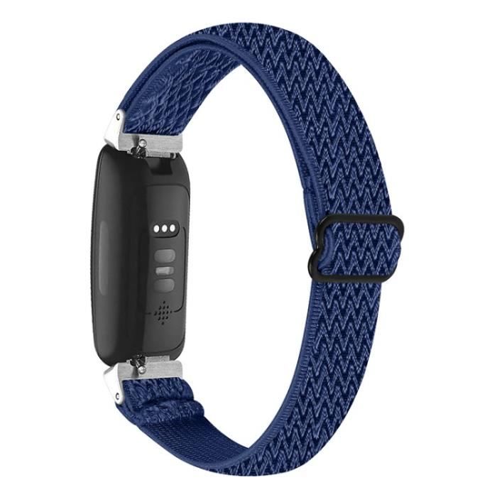 Connecteur De Bracelet Pour Fitbit Inspire Hr-Inspire-Inspire 2-Ace 2 Bands De Montre Tissé Élastiques Bracelet Réglable,Bleu Nuit