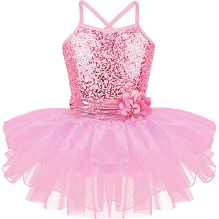 Tutu Robe Danse Fille Paillettes Classique Justaucorps Gymnastique Classique Robe Ballet Leotard Spectacle Princesse Enfant 3-8 Ans