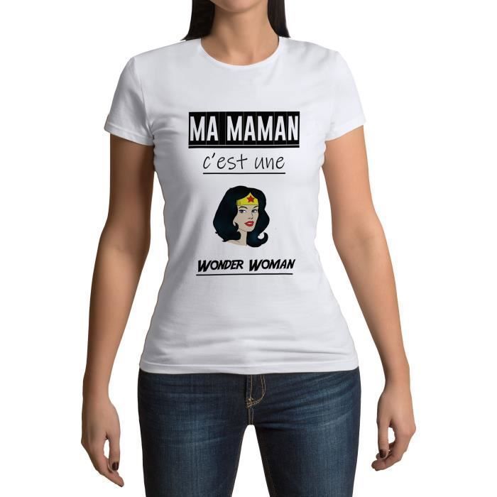 T-shirt Femme Col Rond Ma Maman C'Est Une Wonder Woman Mere Super Hero