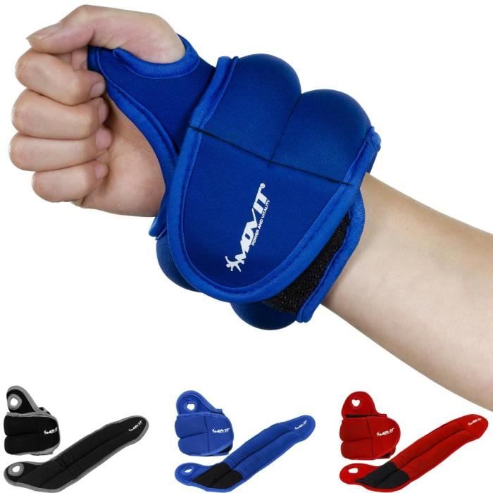 MOVIT® Jeu de 2 Poids de 1,0kg lestés pour Poignets en néoprène bleu avec Boucles pour Le Pouce Bleu