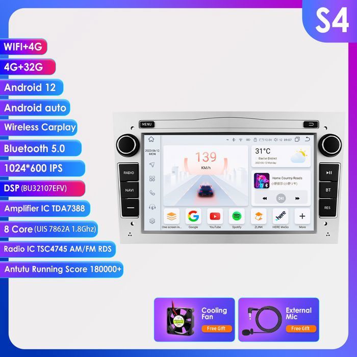 Lecteur GPS de voiture 32G 4G-LTE Android 2 Din pour Opel Astra H J 2004 Vectra Vauxhall Antara Zafira Corsa C D Vivaro Meriva Veda