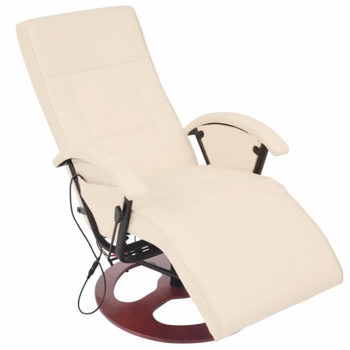 Fauteuil électrique de massage Cuir Chaises Fauteuil relax Fauteuil Relaxation Massage synthétique Blanc crème