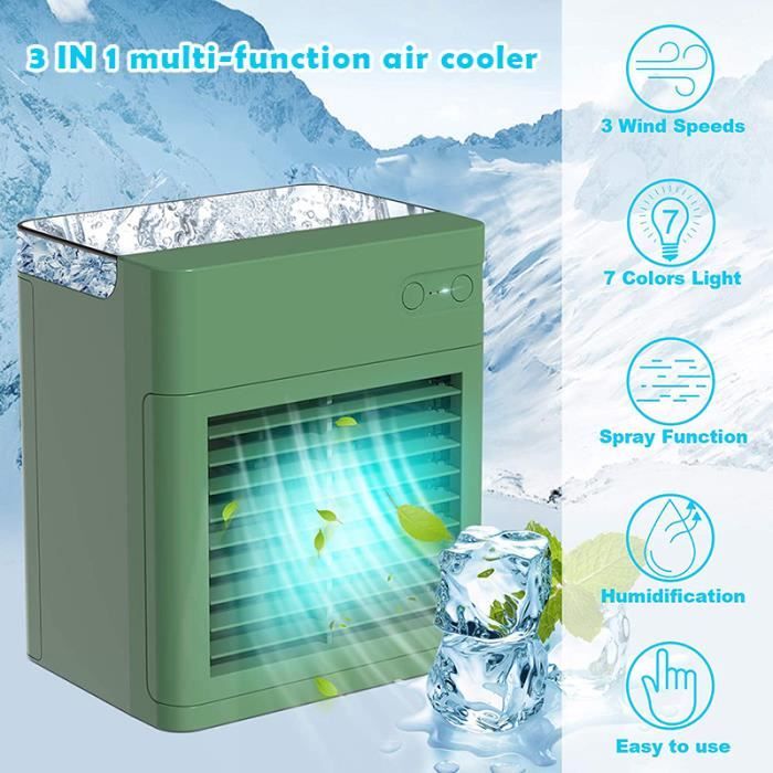 Climatiseur mobile Mini refroidisseur d'air avec humidificateur, 3 en 1 refroidisseur d'air personnel, chargement USB, pour maison