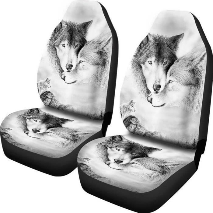 2PCS Housse de Siège Voiture Avant 3D impression Loup