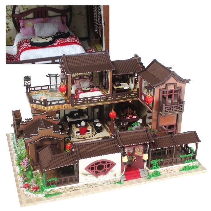 DIY Maison de Poupée Dollhouse Miniature Bois Meuble Jouet style chinois 32x24x17.5cm NEUF RUI02