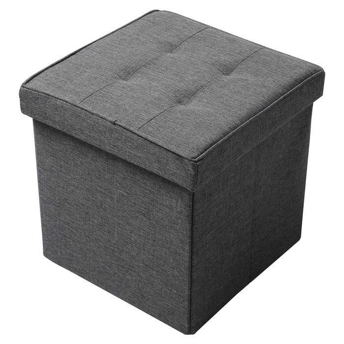 WOLTU Tabouret Pouf Coffre Boîte de rangement,Siège rembourré en lin, 37.5x37.5x38cm, Gris foncé