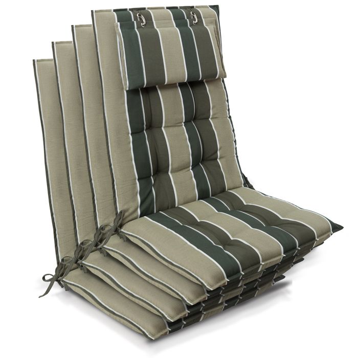 Set de 4 coussins de chaise Sun-HL 120x50x8cm vert rayé Set de 4 coussins de chaise Sun-HL 120x50x8cm vert rayé