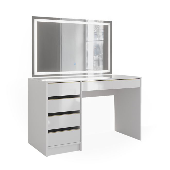 Coiffeuse Sherry Blanc/Or 120 Cm Avec Miroir LED - Vicco Élégante