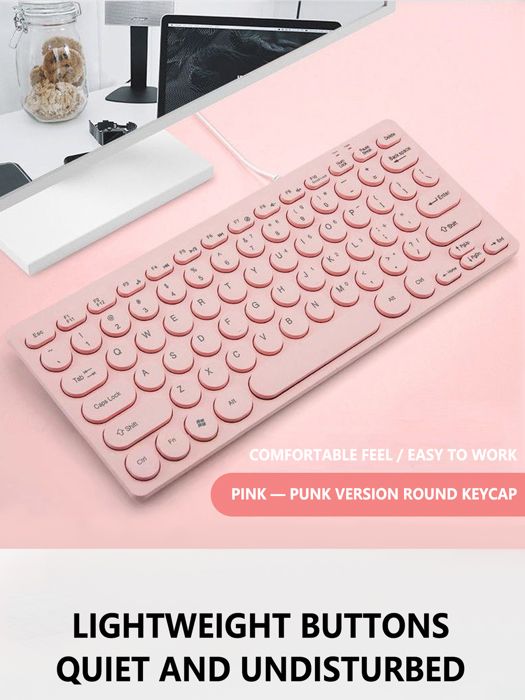 Clavier dordinateur portable interface USB mini clavier filaire muet pour ordinateur de bureau（Rose）
