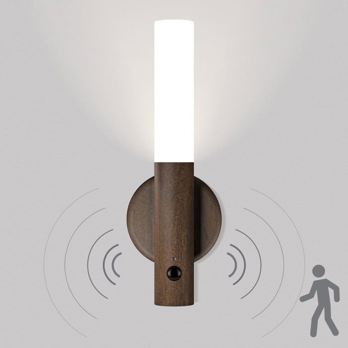 Veilleuse murale LED rechargeable avec détecteur de mouvement et aimant 360° - Bois foncé