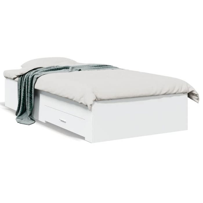 Cadre de lit simple - VIDAXL - 90x190 cm - Bois dingénierie - Avec tiroirs - Blanc