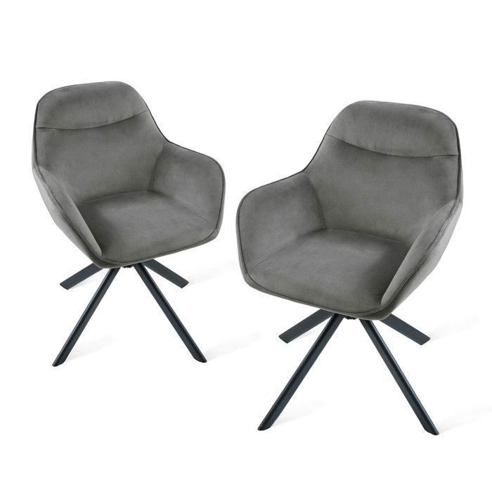 GOEURVANT Lot de 2 Chaises Pivotantes 360° avec Accoudoirs Chaises de Salle à Manger Design Ergonomique Pieds MétalGris foncé