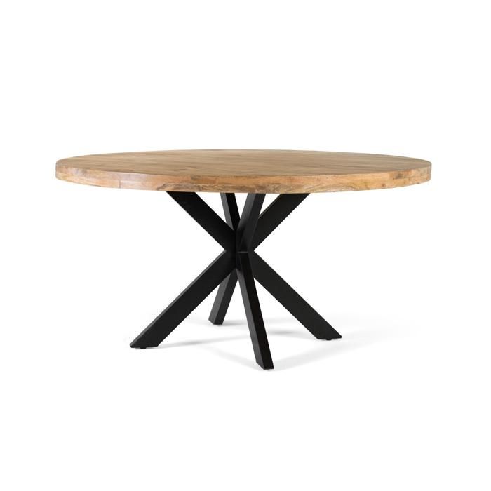 Table à manger ronde en bois de manguier - Diamètre 150 cm - Piètement en fer noir - 6 personnes - Contemporain Table à manger ronde en bois de manguier - Diamètre 150 cm - Piètement en fer noir - 6 personnes - Contemporain