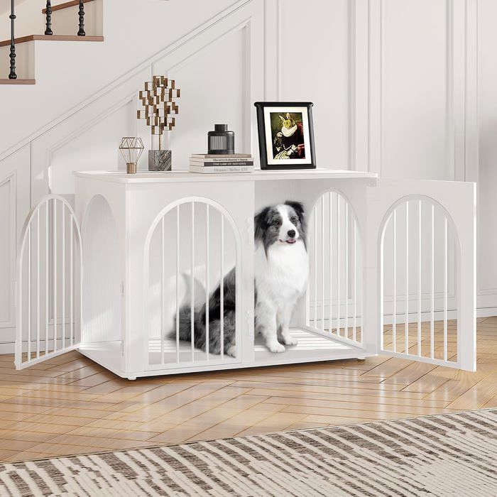 100cm Cage pour Chiens Cage Chien de Taille Moyenne Maisonnette pour Animaux 3 Portes Porte arquée 60 x 100 x 63 cm Blanc