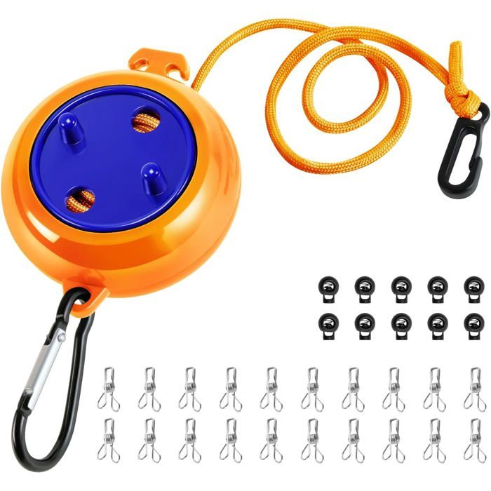 Corde à linge extensible - Portable - 10 m - Nylon - Orange - Camping et voyages