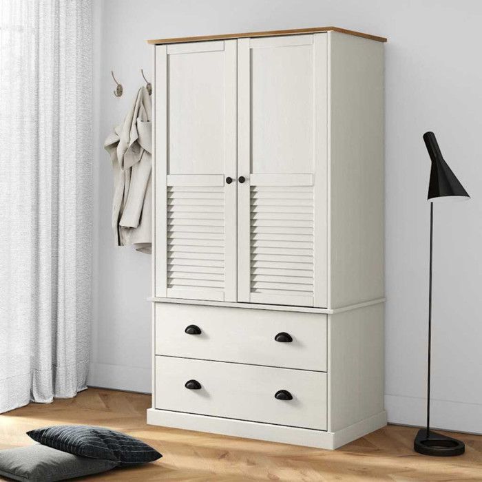 Garde robe VIGO blanc 90x55x170 cm bois massif de pin