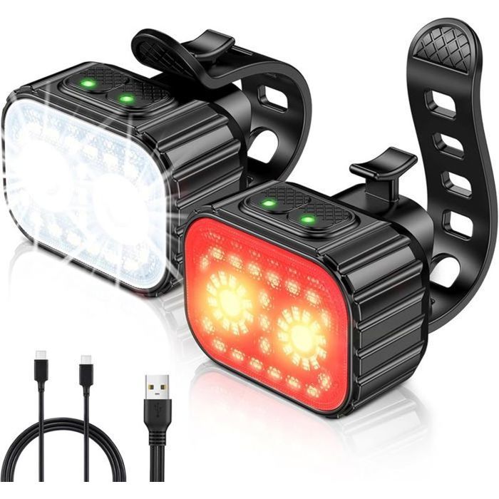 Kit éclairage Vélo Avant/arrière – 3 Modes, LED, IPX4, Piles CR2032, Pour VTT, Casque, Chapeau