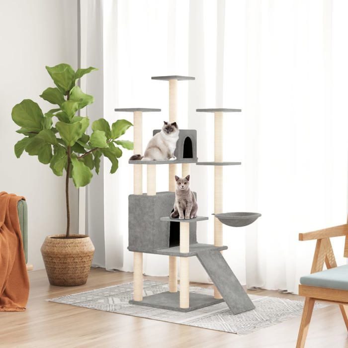 Arbre à chat - vidaXL - Gris clair - 154 cm - Sisal naturel - 2 maisons Arbre à chat - vidaXL - Gris clair - 154 cm - Sisal naturel - 2 maisons