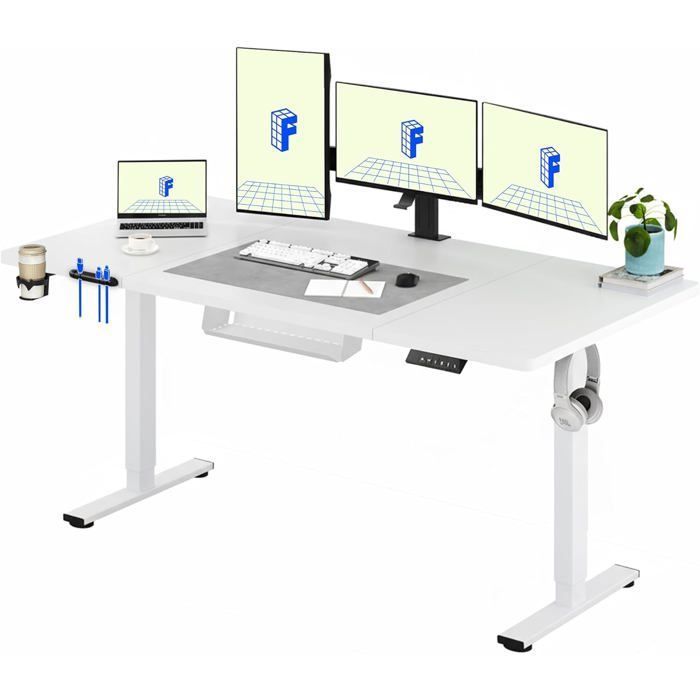 FlexiSpot Bureau Assis Debout Électrique 180x80cm Bureau Réglable Table dordinateur avec Crochet Fonction Mémoire Blanc