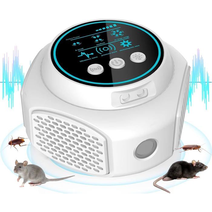 Répulsif Souris et Rats Ultrason Puissant Large Portée Intérieur Extérieur Maison Appartement Cave Restaurant Garage Blanc