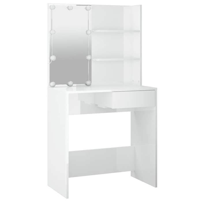 Black Week Coiffeuse à LED/table de maquillage - BURKE - 1 PERSONNE - Blanc brillant 74 5x40x141 cm CC583