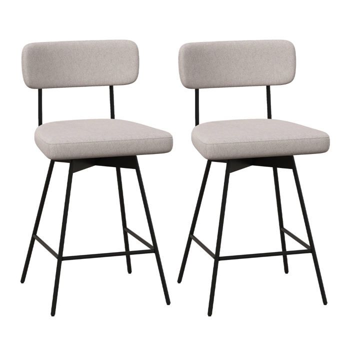 Tabourets de bar - HELLOSHOP26 - Lot de 2 - Pivotants 360° - Rembourrage en éponge - Tissu en lin Tabourets de bar - HELLOSHOP26 - Lot de 2 - Pivotants 360° - Rembourrage en éponge - Tissu en lin